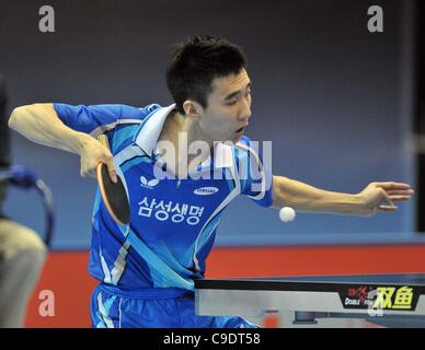 ExCel, LONDON, UK, Donnerstag, 24. November 2011. Lee Sang Su (Korea). ITTF Pro Tour Grand Finals. Tischtennis. London bereitet sich auf 2012 Stockfoto