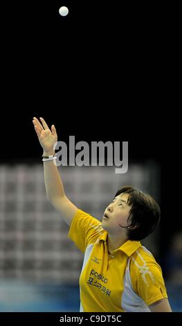 ExCel, LONDON, UK, Donnerstag, 24. November 2011. Ji Hee Jeon (Korea). ITTF Pro Tour Grand Finals. Tischtennis. London bereitet sich auf 2012 Stockfoto