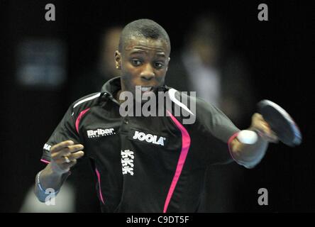 ExCel, LONDON, UK, Donnerstag, 24. November 2011. Darius Knight (England). ITTF Pro Tour Grand Finals. Tischtennis. London bereitet sich auf 2012 Stockfoto