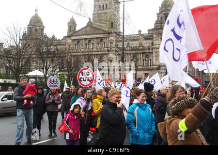 30.11.11 Aktionstag Glasgow.  Gewerkschaften des öffentlichen Dienstes protestieren gegen Rentenreform. Stockfoto