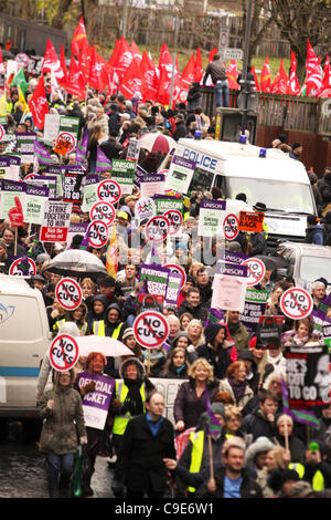 30.11.11 Aktionstag Glasgow.  Gewerkschaften des öffentlichen Dienstes protestieren gegen Rentenreform. Stockfoto