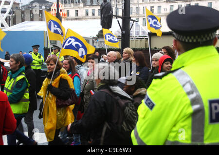 30.11.11 Aktionstag Glasgow.  Gewerkschaften des öffentlichen Dienstes protestieren gegen Rentenreform. Stockfoto