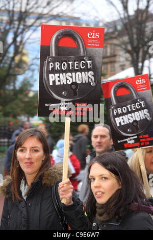 30.11.11 Aktionstag Glasgow.  Gewerkschaften des öffentlichen Dienstes protestieren gegen Rentenreform. Stockfoto