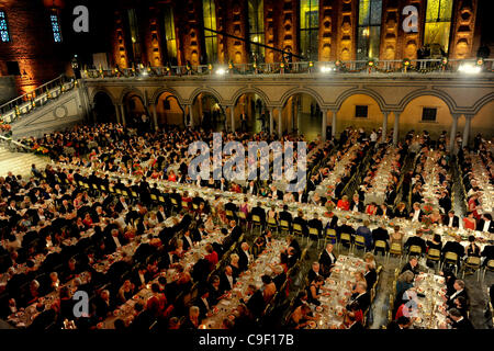 Das Gala-Dinner zu Ehren der Nobelpreisträger im blauen Saal im Rathaus von Stockholm auf Samstag, 10. Dezember 2011 Stockfoto