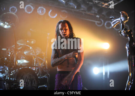 14. November 2011 - Duluth, GA, USA - DULUTH, GA - NOVEMBER 12: Lead-Sänger Jonathan Davis von der Band Korn führt auf Wild Bill in Duluth, Georgia am Samstag, 12. November 2011. Die Band hat London-Industrie electronic Dance-Genre von Dubstep über ihr neues Album "Pfad der Totalität.'' umarmt. PHO Stockfoto