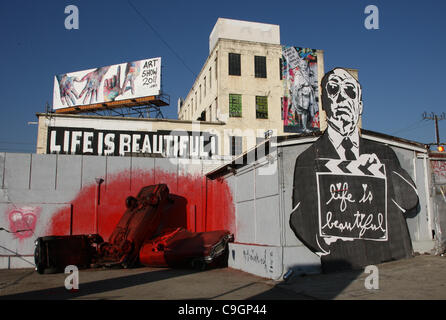 Sprühen Sie aus der Dose Autos & Leben ist schöne Kunst SHOW Poster Mr. BRAINWASH Gegenwart ART SHOW 2011 LOS ANGELES Kalifornien USA 27 Umrech- Stockfoto