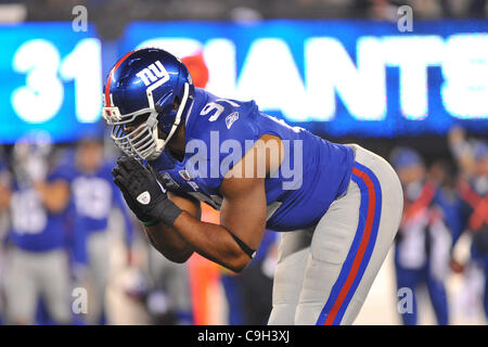 2. Januar 2012 - East Rutherford, New Jersey, USA - New York Giants defensive End Justin Tuck (91) bei Met Life-Stadion in East Rutherford New Jersey das neue Riesen feiert besiegen die Dallas Cowboys 31 bis 14 Anspruch den NFC East Titel (Credit-Bild: © Brooks Von Arx/Southcreek/ZUMAPRESS.com) Stockfoto