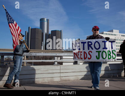 Detroit, Michigan - Auto Arbeitnehmer Kundgebung vor der North American International Auto Show, protestieren, Arbeitsplätzen, Lohnkürzungen und andere Vertrag Zugeständnisse. Stockfoto