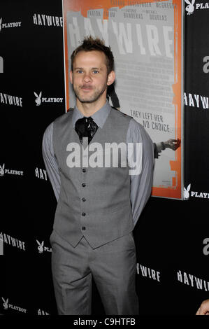 6. Januar 2012 - Hollywood, Kalifornien, USA - Dominic Monaghan während der Premiere des neuen Films von Relativity Media drunter und drüber, statt an der Direktor Guild von Amerika-Theater, am 5. Januar 2012, in Los Angeles. (Kredit-Bild: © Michael Germana/Globe Photos/ZUMAPRESS.com) Stockfoto