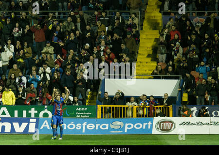 11/01/2011. Valencia, Spanien Copa del Rey, Fußball - Spanien - Levante UD vs. Alcorcon - Levante von Valencia, 4: 0 Sieg im zweiten Spiel des Förderwettbewerbs Ausscheidungsspiele gegen 2. Division team Alcorcón und geht in die nächste Runde - Levante Spieler feiern 2. Ziel Stockfoto