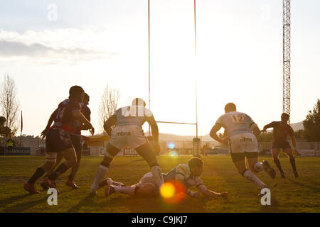 14/01/2011. Valencia, Spanien Amlin Europacup - Rugby - La Vila Joiosa vs. Verkauf Haifische (Manchester) Sale Sharks machte einen leichten Sieg gegen La Vila Joyosa 10 69 Stockfoto