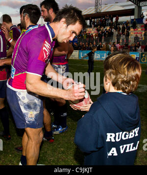 14/01/2011. Valencia, Spanien Amlin Europacup - Rugby - La Vila Joiosa vs. Verkauf Haifische (Manchester) Sale Sharks machte einen leichten Sieg gegen La Vila Joyosa 10 69 Stockfoto