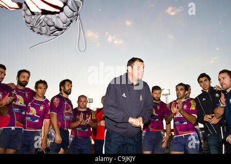 14/01/2011. Valencia, Spanien Amlin Europacup - Rugby - La Vila Joiosa vs. Verkauf Haifische (Manchester) Sale Sharks machte einen leichten Sieg gegen La Vila Joyosa 10 69 Stockfoto