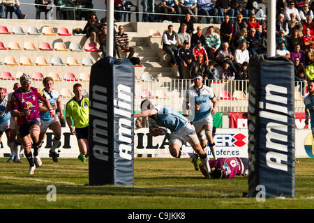 14/01/2011. Valencia, Spanien Amlin Europacup - Rugby - La Vila Joiosa vs. Verkauf Haifische (Manchester) Sale Sharks machte einen leichten Sieg gegen La Vila Joyosa 10 69 Stockfoto