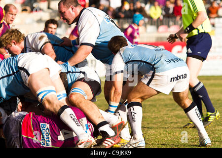 14/01/2011. Valencia, Spanien Amlin Europacup - Rugby - La Vila Joiosa vs. Verkauf Haifische (Manchester) Sale Sharks machte einen leichten Sieg gegen La Vila Joyosa 10 69 Stockfoto