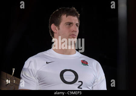 Tom Wood(England) bei der offiziellen Vorstellung des RBS Six Nations Rugby Turnier im Hurlingham Club in London. Stockfoto