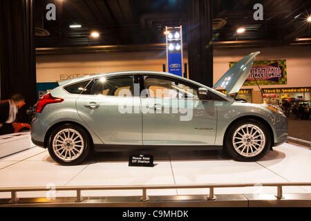 25. Januar 2012 - Houston, Texas, ist US - 2012 Ford Focus BEV Elektroauto auf dem Display während der Houston Auto Show im Reliant Center in Houston, Texas. (Kredit-Bild: © Juan DeLeon/Southcreek/ZUMAPRESS.com) Stockfoto