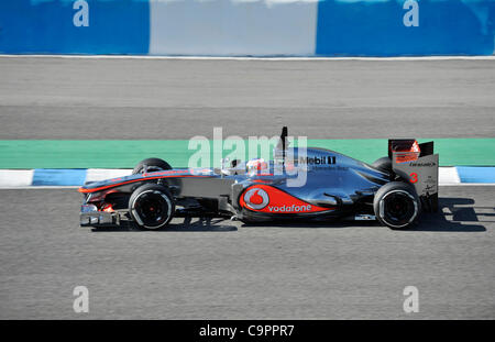 Jenson Button (GBR), McLaren-Mercedes Bei Den Ersten Formel 1 Testfahrten der Saison 2012 in Jerez, Spanien | Jenson Button (GBR), McLaren-Mercedes während des Formel1 Tests in Jerez, Spanien Stockfoto