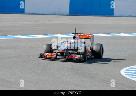 Jenson Button (GBR), McLaren-Mercedes MP4-27 während des Formel1 Tests in Jerez, Spanien Stockfoto