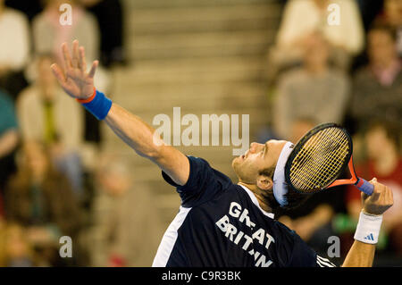 Colin Fleming und Ross Hutchins, stieß auf Filip Polasek und Michael Mertinak auf den zweiten Tagen verdoppelt im Davis-Cup von BNP Paribas, Großbritannien V Slowakei Krawatte in Glasgows' Braehead Arena. Stockfoto