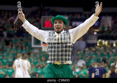 11. Februar 2012 - South Bend, Indiana, USA - The Notre Dame Kobold Jubel auf der Masse während der ersten Hälfte Aktion der NCAA Männer Basketball-Spiel zwischen DePaul und Notre Dame.  Die Notre Dame Fighting Irish besiegte die DePaul Blue Dämonen 84-76 im Spiel bei Purcell Pavillon auf der Joyce-Zentrum im Süden Stockfoto