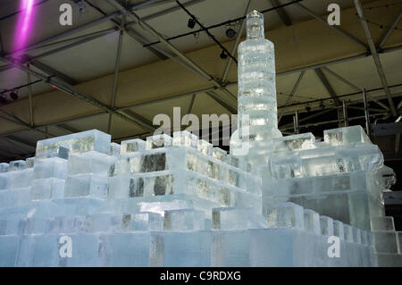 Die König David Zitadelle im Eis von chinesischen Handwerkern geformt erwartet Jerusalems erste Int ' l-Eis-fest am alten Standort Zug am 6. März eröffnet. Jerusalem, Israel. 13. Februar 2012. Stockfoto