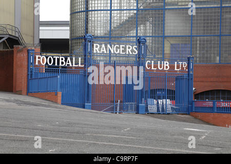 Ibrox Stadium, Edmiston Drive, Ibrox, Glasgow, Schottland, Großbritannien, Dienstag, 14th. Februar 2012. Gates im Ibrox Park, der Heimat des Rangers Football Club Stockfoto