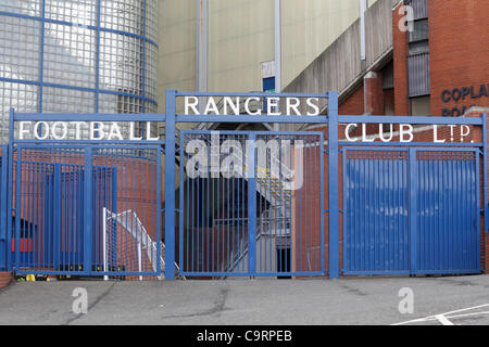 Ibrox Stadium, Edmiston Drive, Ibrox, Glasgow, Schottland, Großbritannien, Dienstag, 14th. Februar 2012. Gates im Ibrox Park, der Heimat des Rangers Football Club Stockfoto