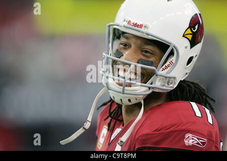 18. Dezember 2011 - Glendale, Arizona, USA - Arizona Cardinals Wide Receiver Larry Fitzgerald (11) Lächeln vor ein NFL-Spiel gegen die Cleveland Browns im University of Phoenix Stadium in Glendale, AZ (Credit-Bild: © Gene Lower/Southcreek/ZUMAPRESS.com) Stockfoto