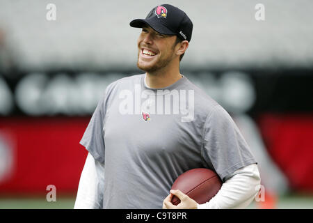 18. Dezember 2011 - Glendale, Arizona, USA - Arizona Cardinals quarterback John Skelton (19) Lächeln vor einem NFL-Spiel gegen die Cleveland Browns im University of Phoenix Stadium in Glendale, AZ (Credit-Bild: © Gene Lower/Southcreek/ZUMAPRESS.com) Stockfoto