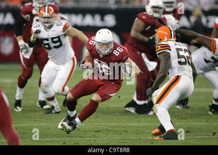 18. Dezember 2011 - Glendale, Arizona, USA - Arizona Cardinals-Tight-End Todd Heap (86) macht einen Haken und rinnt Feld in einem NFL-Spiel gegen die Cleveland Browns im University of Phoenix Stadium in Glendale, AZ (Credit-Bild: © Gene Lower/Southcreek/ZUMAPRESS.com) Stockfoto