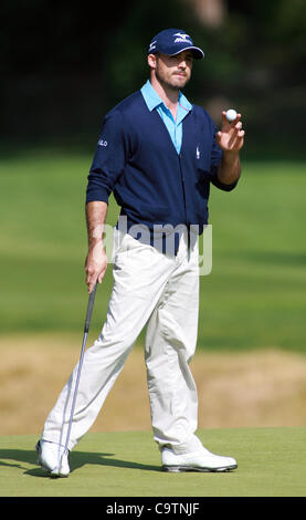 19. Februar 2012 - Los Angeles, Kalifornien, USA - Jonathan Byrd spielt in der letzten Runde von der Northern Trust Open Golfturnier im Riviera Country Club in Los Angeles Sonntag, 19. Februar 2012. (Kredit-Bild: © Ringo Chiu/ZUMAPRESS.com) Stockfoto