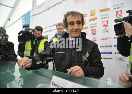 23. Februar 2012 - Moskau, Russland - Februar 23,2012. Moskau, Russland. Im Bild: Französische Formel1 Fahrer Alain Prost bei der Pressekonferenz in Moskau. (Kredit-Bild: © PhotoXpress/ZUMAPRESS.com) Stockfoto