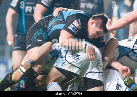 Fischadler V Glasgow Rabodirect PRO12 im Liberty Stadium in Swansea: Fischadler Richard Hibbard geht über die Spitze. Stockfoto