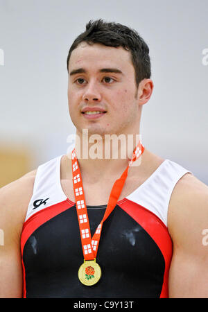 Die englischen Gymnastik Meisterschaften Dartford Kent 3.2.12.Kristian Thomas Mens Champion Stockfoto