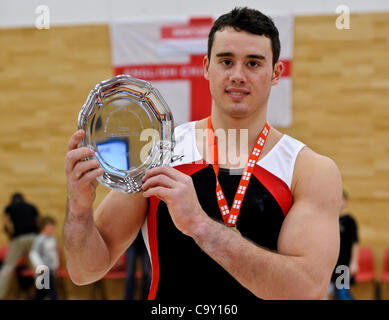 Die englischen Gymnastik Meisterschaften Dartford Kent 3.2.12.Kristian Thomas Mens Champion Stockfoto