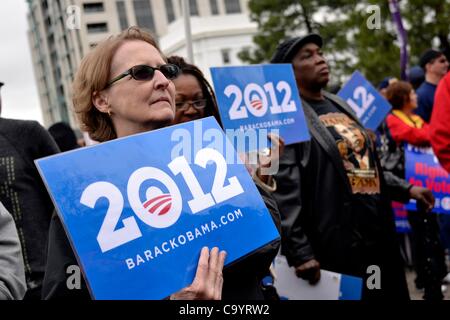 9. März 2012. Demonstranten besuchen Rallye zum Abschluss der jährlichen Re-Enactment von Selma, Montgomery März. Stockfoto