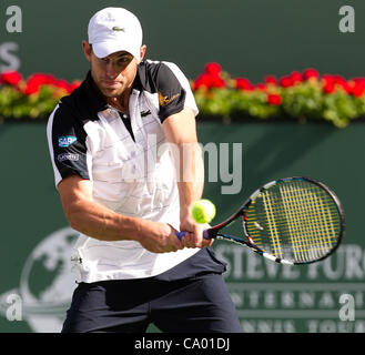 10. März 2012 - Indian Wells, Kalifornien, USA - Andy Roddick (USA) in Aktion während der Herren zweite Runde der BNP Paribas Open 2012 auf der Indian Wells Tennis Garden in Indian Wells, Kalifornien statt. (Kredit-Bild: © Gerry Maceda/Southcreek/ZUMAPRESS.com) Stockfoto