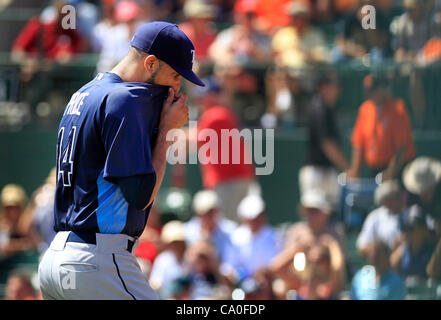 13. März 2012 - Sarasota, FL, USA - JAMES BORCHUCK |   Times.OT 350843 BORC rays (12.03.12) (Sarasota, FL) David Price kommt in die vierte während der Strahlen Frühling Trainingsspiel gegen die Baltimore Orioles Ed Smith-Stadion in Sarasota Dienstag, 13. März 2012.  [JAMES BORCHUCK Mal] (Credi Stockfoto