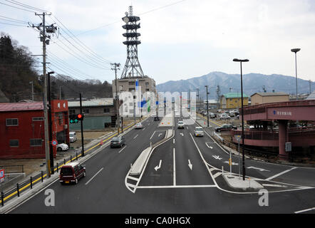 9. März 2012, Miyako City, Japan - die Stadt von Miyako ist etwa 480 km nordöstlich von Tokio, das durch die massive schwarze Wasser des Tsunami verschluckt wurde jetzt im Prozess der Genesung von den Nationen schlimmste jemals Katastrophe auf Freitag, 9. März 2012, als Schutt und Trümmern wurden entfernt.<br><br>Ein Jahr Stockfoto