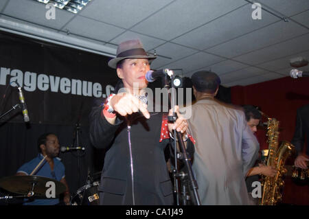 Pauline Black singen mit The Selecter in The Garage in Swansea während ihre Made in Britain Tour in Großbritannien. Stockfoto