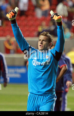 24. März 2012 - Sandy, Utah, USA - Chivas USA Torhüter Dan Kennedy (1) feiert ihre 1: 0-Sieg gegen Real Salt Lake in Rio Tinto Stadium... Stephen Holt/SHP (Kredit-Bild: © Stephen Holt/ZUMAPRESS.com) Stockfoto