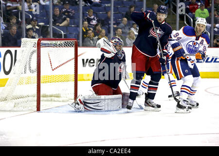 25. März 2012 - Columbus, Ohio, USA - das Spiel zwischen den Edmonton Oilers und den Columbus Blue Jackets in der Nationwide Arena, Columbus, Ohio. (Kredit-Bild: © Scott Stuart/ZUMAPRESS.com) Stockfoto