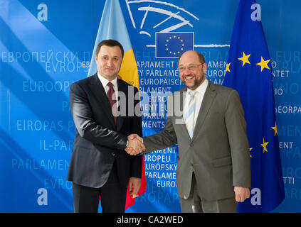 Vlad Filat, Premierminister der Republik Moldau trifft sich mit Martin Schulz, Präsident des Europäischen Parlaments Stockfoto