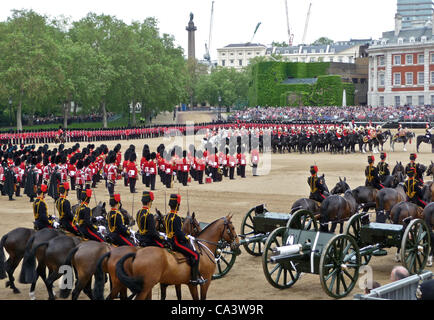 Trooping die Farbe 2. Juni 2012 - der Generalmajor Review bei Horseguards Parade in London. Stockfoto