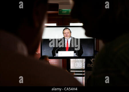 Juni 9, 2012.Thessaloniki, Griechenland. PASOK Führer Evangelos Venizelos anlässlich Olympion Theater in Thessaloniki. Stockfoto