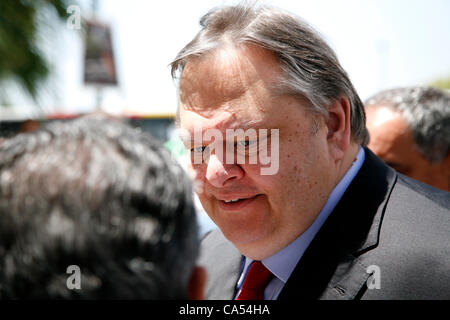 Juni 9, 2012.Thessaloniki, Griechenland. PASOK Führer Evangelos Venizelos anlässlich Olympion Theater in Thessaloniki. Stockfoto