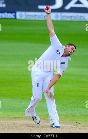 09.06.2012 Birmingham, England. Tim Bresnan in Aktion während des dritten Test England gegen die West Indies bei Edgbaston. Stockfoto