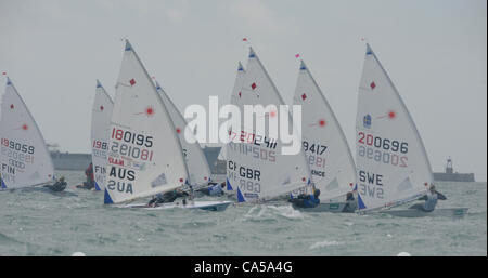 9.06.2012 Weymouth, England. Skandia Sail for Gold Regatta. Frauen Radial Medaille bei Weymouth und Portland Bucht. Stockfoto