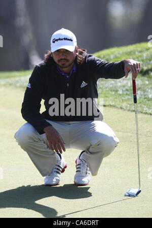 15.06.2012. Olympic Club, San Francisco, USA. Jason Day (Australien) misst seine Chance in der zweiten Runde der USGA US Open The Olympic Club in San Francisco, Kalifornien Stockfoto